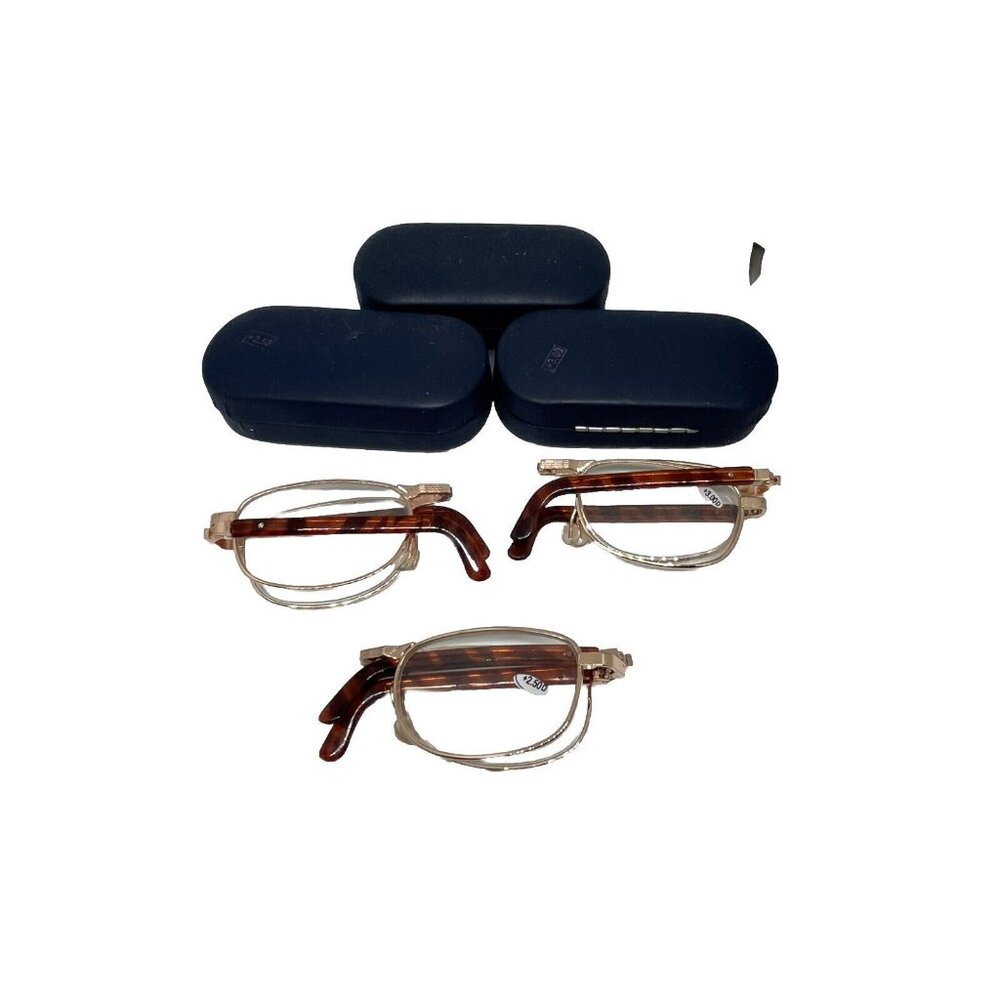 Foldable Readers Eyeglasses 3 Different Multi Power Unisex Gold Color